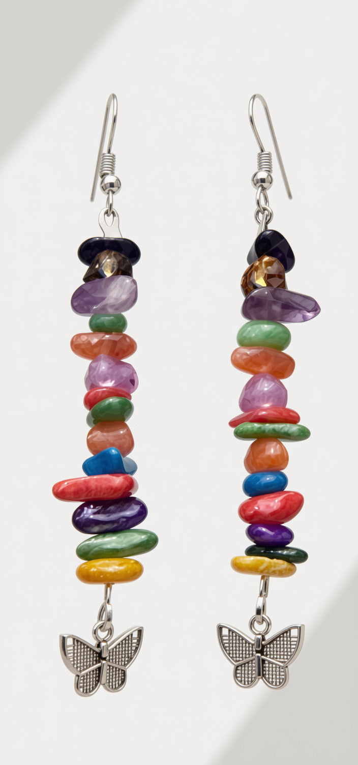 Butterfly Multicolor Natural Stone Earrings