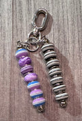 striped blue and purple double keychain