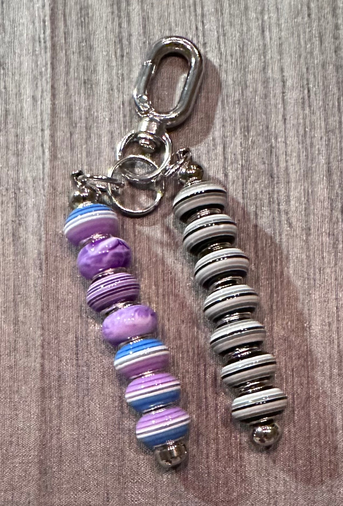 striped blue and purple double keychain