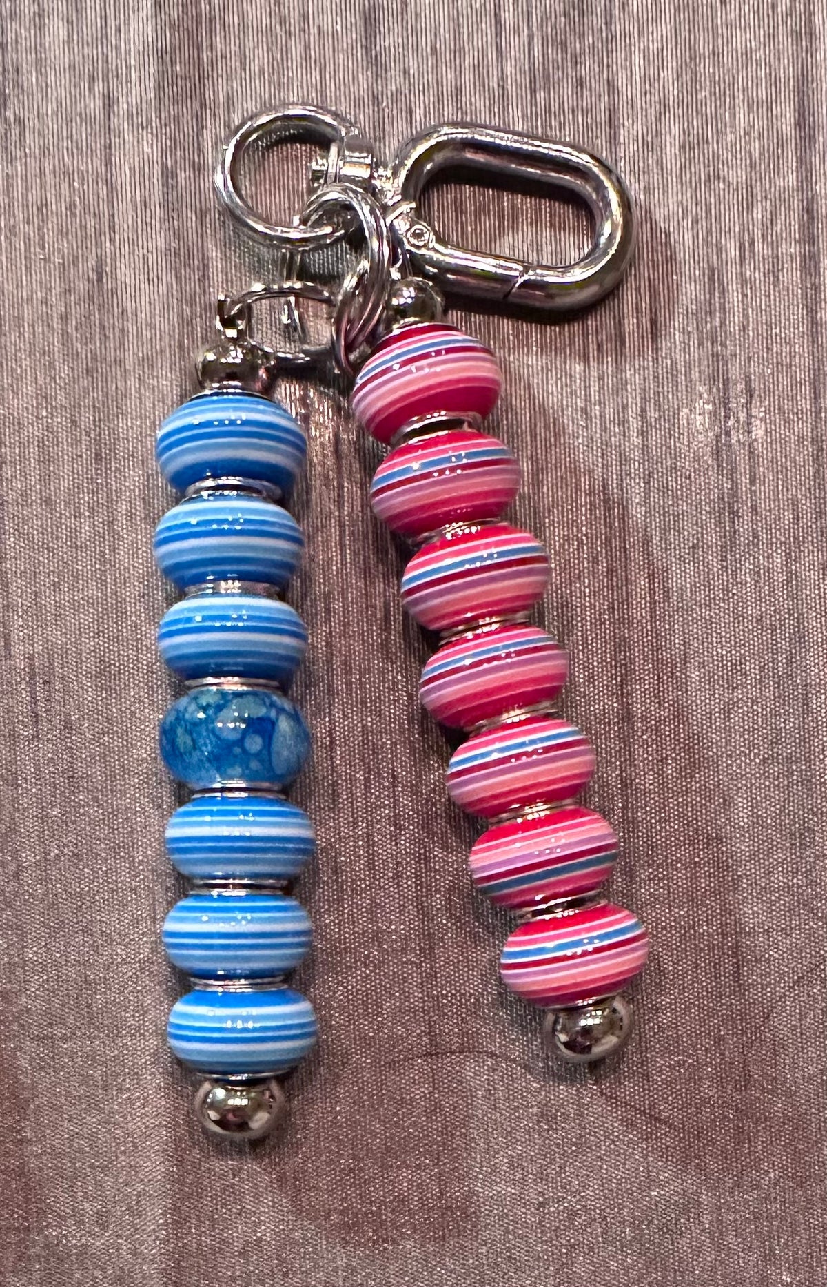 Blue and pink striped double keychain